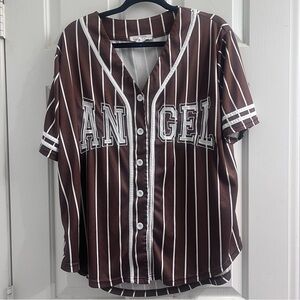 “ANGEL” Brown Pinstriped Baseball Jersey – XL
